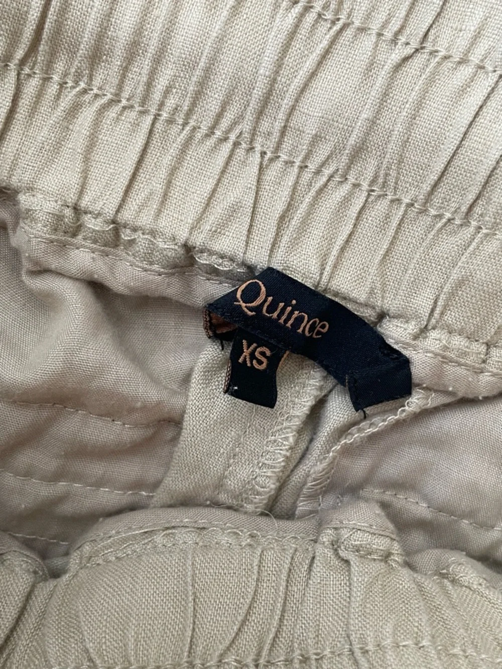 Quince 100% Linen Wide Leg Drawstring Pants Oatmeal Beige XS Coastal Chic